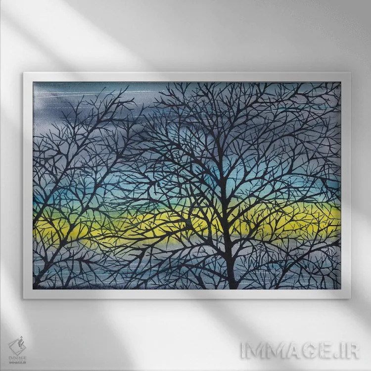 تابلو غروب روشن، منظره آبی اثر آنا اوز - نمای قابدار سفید