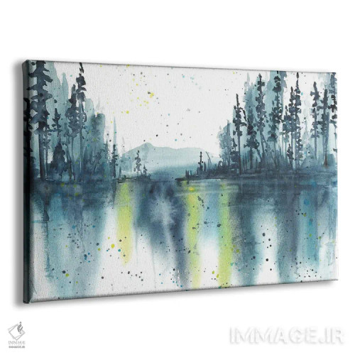 تابلو منظره آبی با آبرنگ، بازتاب در دریاچه اثر آنا اوز - نمای پرسپکتیو محصول