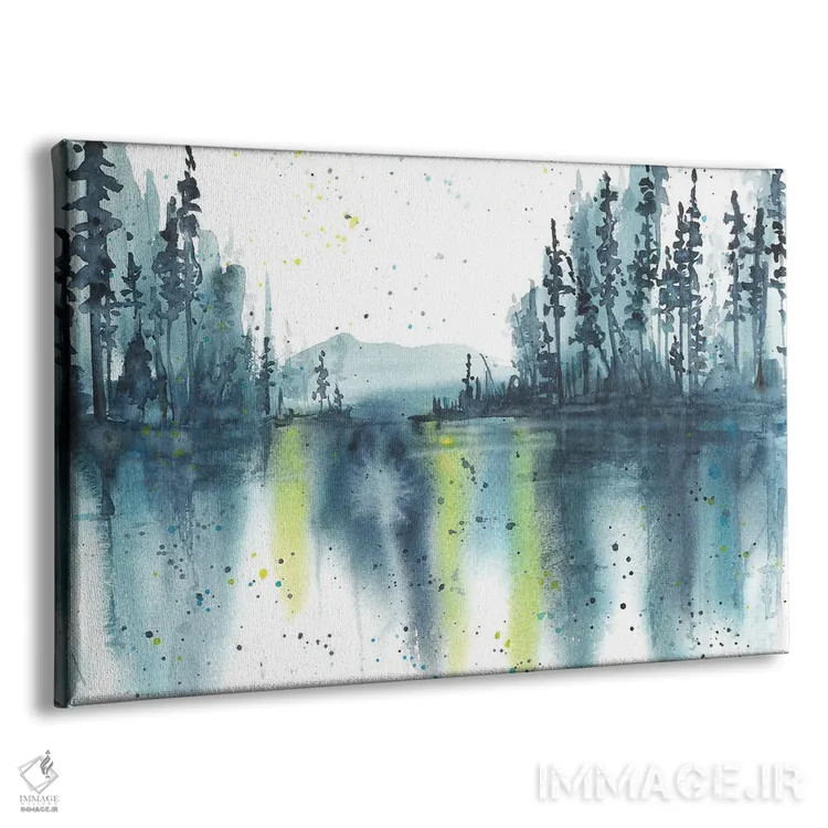 تابلو منظره آبی با آبرنگ، بازتاب در دریاچه اثر آنا اوز - نمای پرسپکتیو محصول