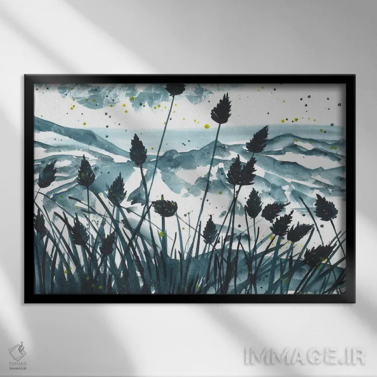 تابلو منظره آبی کوهستان اثر آنا اوز - نمای قابدار مشکی