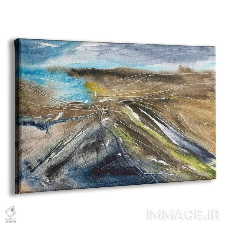 تابلو منظره انتزاعی آبی و قهوهای با آبرنگ اثر آنا اوز - نمای پرسپکتیو محصول