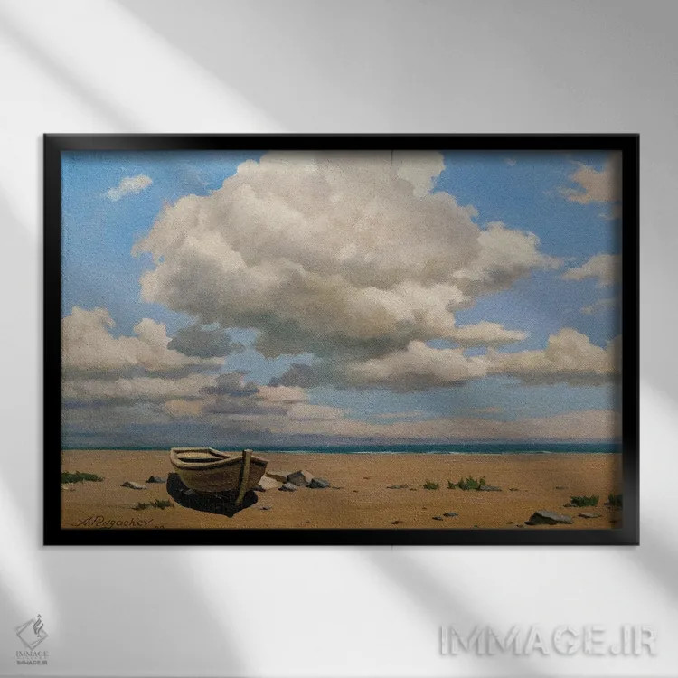 تابلو ساحل متروکه اثر آندری پینگاچف - نمای قابدار مشکی