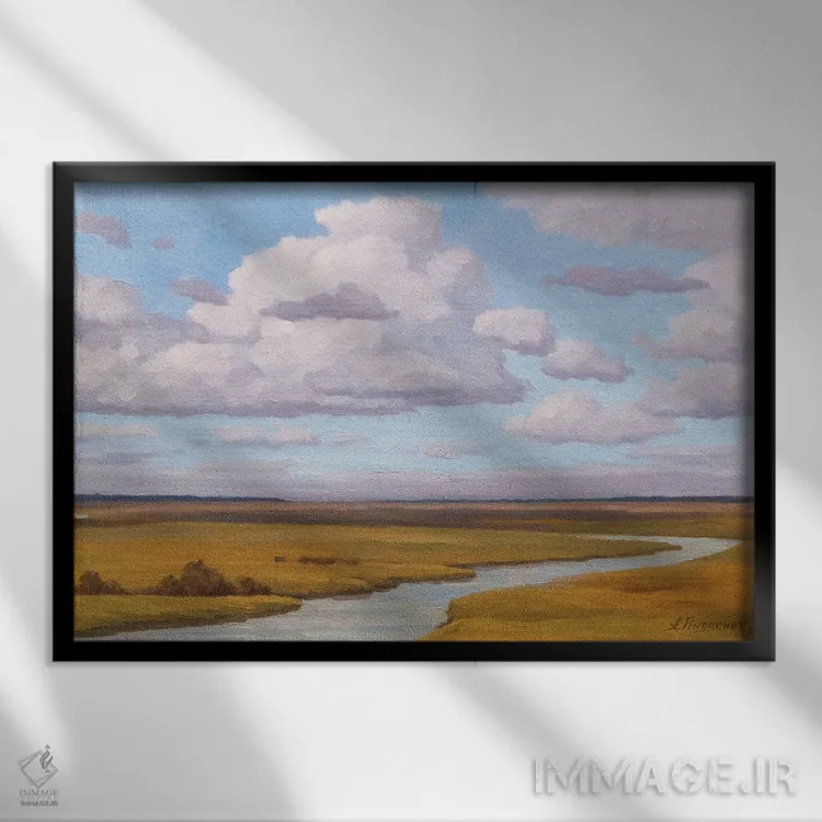 تابلو کنار رودخانه اثر آندری پینگاچف - نمای قابدار مشکی