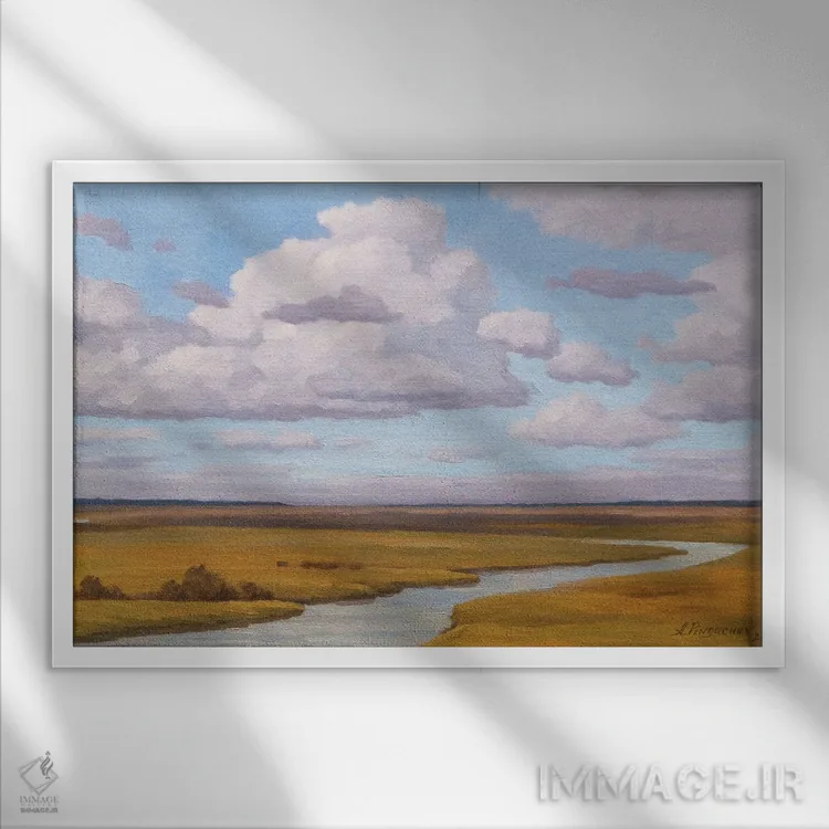 تابلو کنار رودخانه اثر آندری پینگاچف - نمای قابدار سفید