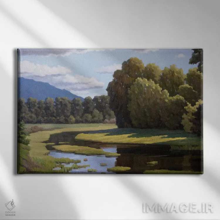 تابلو آب راکد (یا رود فرعی) اثر آندری پینگاچف - نمای روبهرو روی دیوار