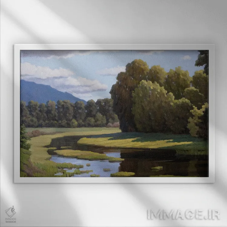 تابلو آب راکد (یا رود فرعی) اثر آندری پینگاچف - نمای قابدار سفید