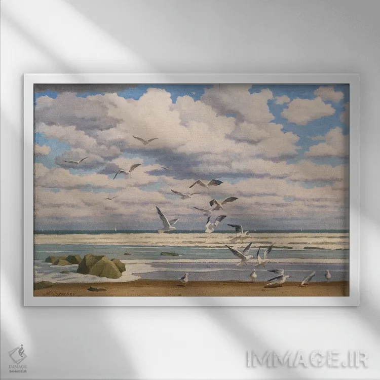 تابلو مرغان دریایی اثر آندری پینگاچف - نمای قابدار سفید
