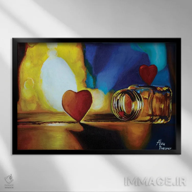 تابلو شیشهٔ قلبها اثر آلو پروسپر - نمای قابدار مشکی