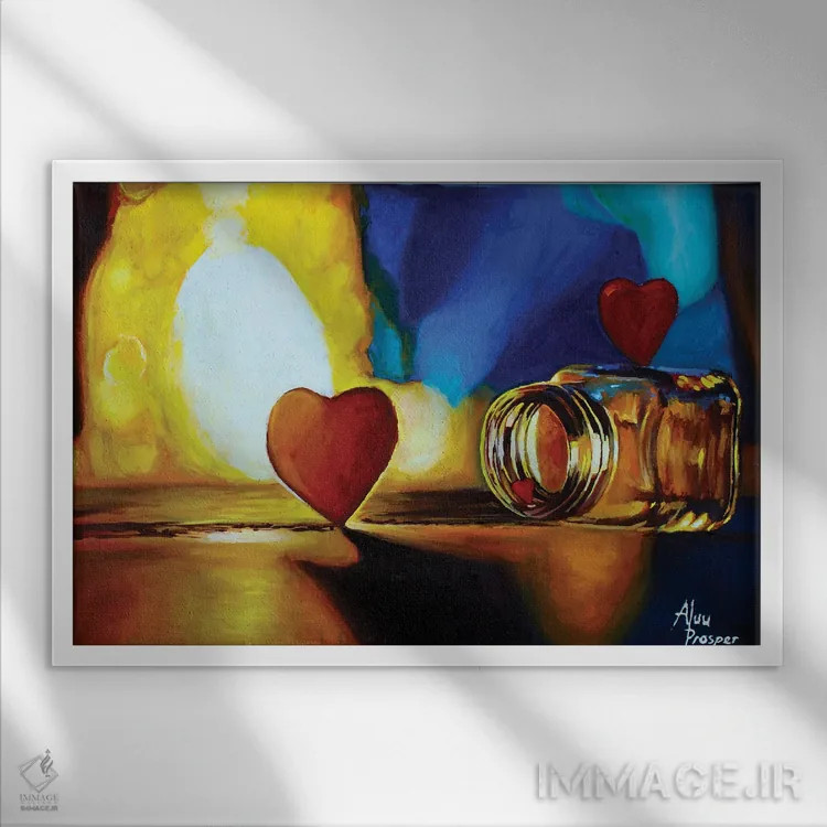 تابلو شیشهٔ قلبها اثر آلو پروسپر - نمای قابدار سفید