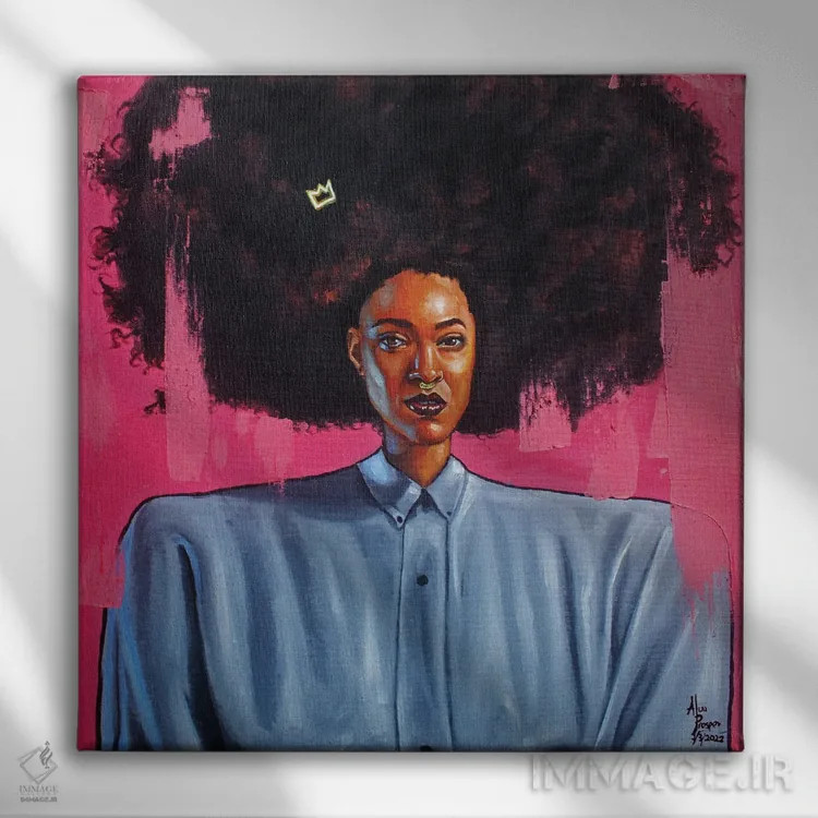 تابلو پرترهٔ بانویی با حلقهٔ بینی اثر آلو پروسپر - نمای روبهرو روی دیوار