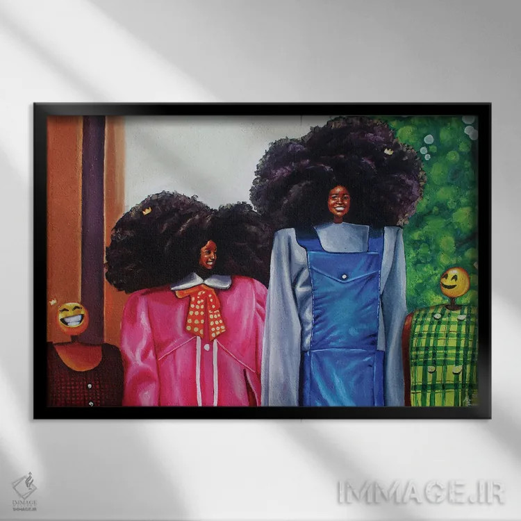 تابلو خواهران خوشحال اثر آلو پروسپر - نمای قابدار مشکی