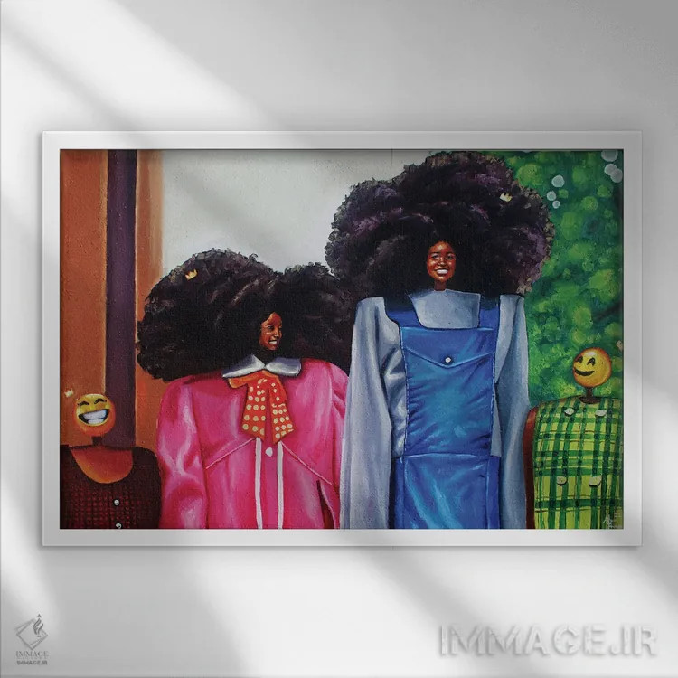 تابلو خواهران خوشحال اثر آلو پروسپر - نمای قابدار سفید