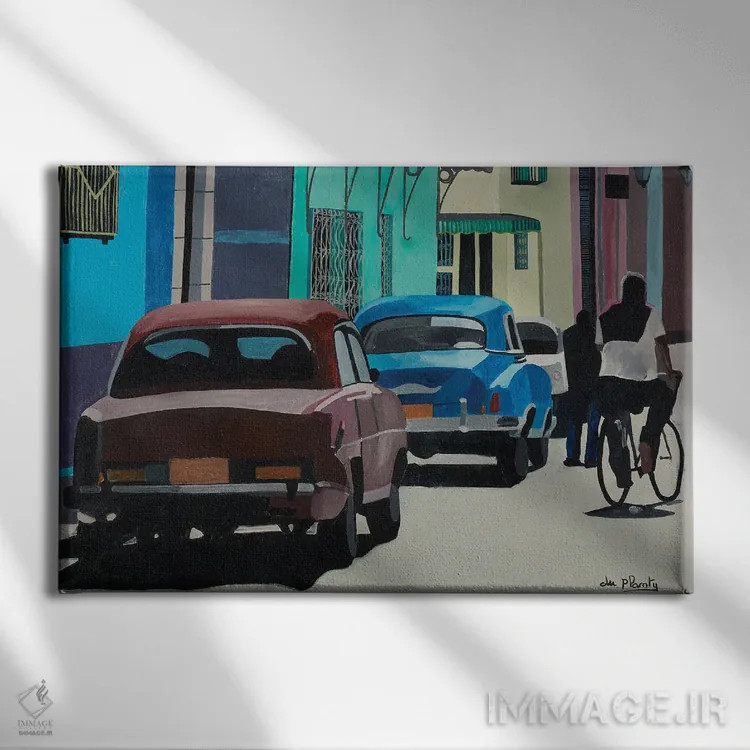 تابلو اتومبیلها در ترینیداد، کوبا اثر آن دو پلنتی - نمای روبهرو روی دیوار