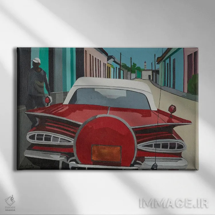 تابلو ماشین قرمز، کوبا اثر آن دو پلنتی - نمای روبهرو روی دیوار