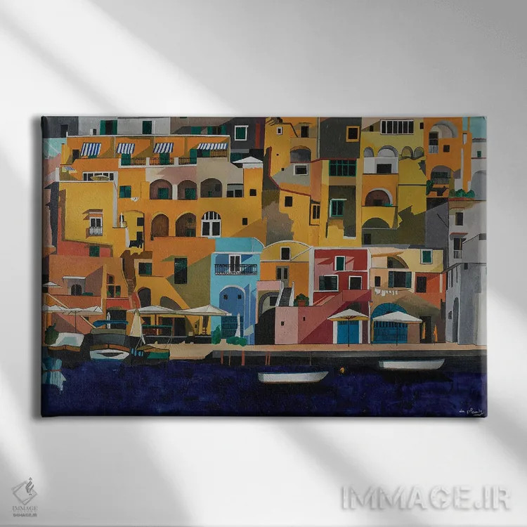 تابلو پروچیدا و قایقها، ایتالیا اثر آن دو پلنتی - نمای روبهرو روی دیوار