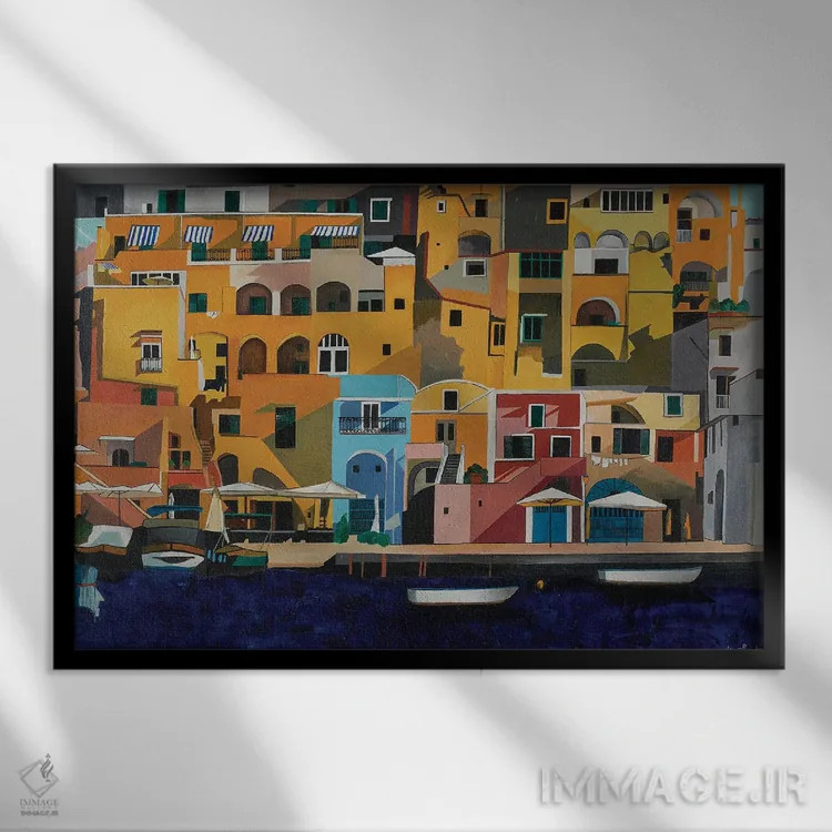 تابلو پروچیدا و قایقها، ایتالیا اثر آن دو پلنتی - نمای قابدار مشکی