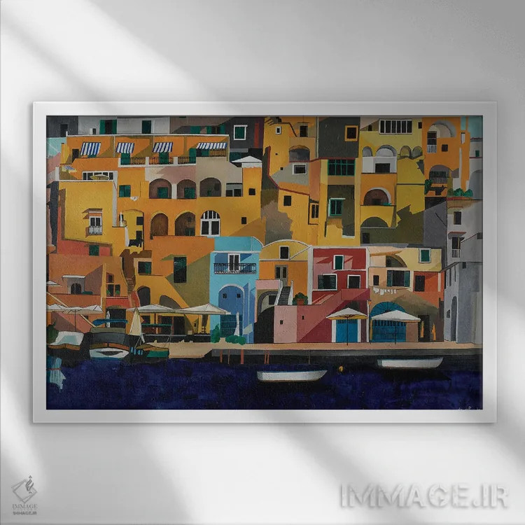 تابلو پروچیدا و قایقها، ایتالیا اثر آن دو پلنتی - نمای قابدار سفید