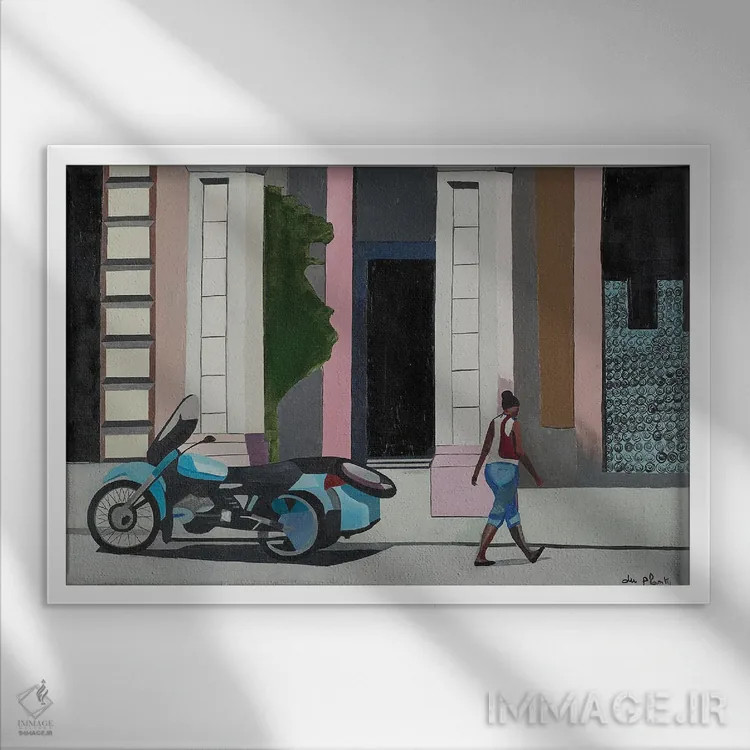 تابلو موتورسیکلت هاوانا، کوبا اثر آن دو پلنتی - نمای قابدار سفید