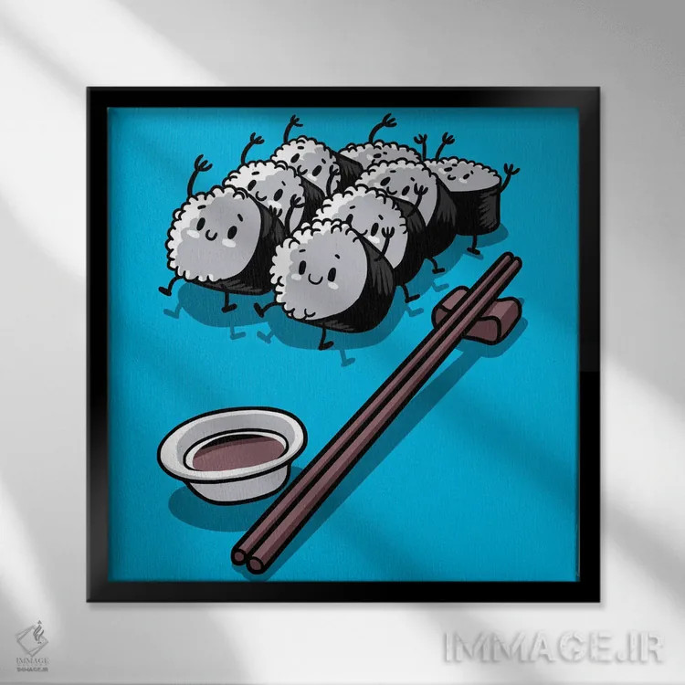 تابلو برنج کاوایی (سبک کارتونی ژاپنی) اثر آلبرتو پرز - نمای قابدار مشکی