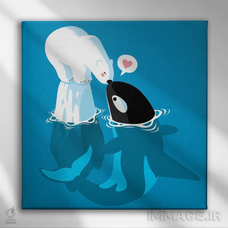 تابلو نهنگ قطبی و قاتل اثر آلبرتو پرز - نمای روبهرو روی دیوار