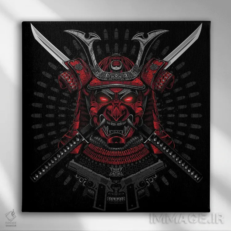 تابلو سامورایی قرمز اثر آلبرتو پرز - نمای روبهرو روی دیوار