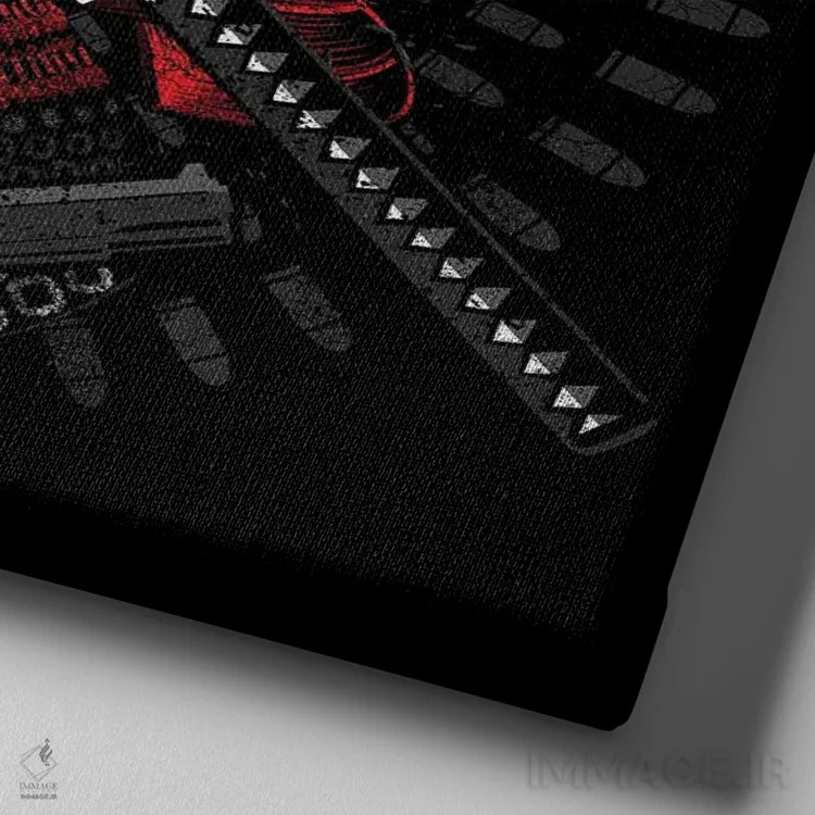 تابلو سامورایی قرمز اثر آلبرتو پرز - نمای نزدیک بافت بوم