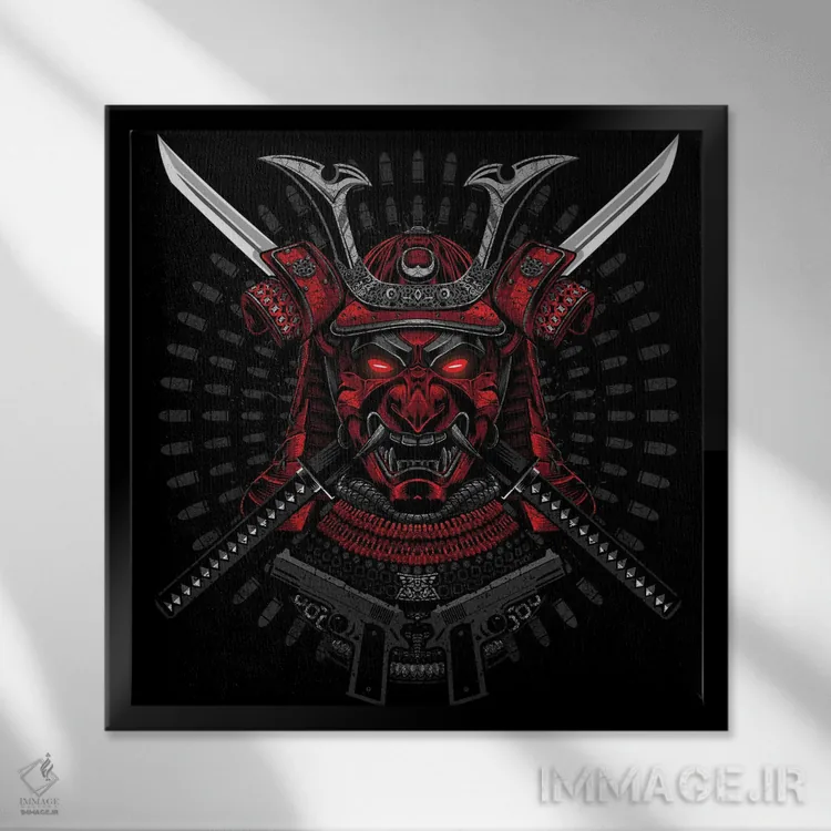 تابلو سامورایی قرمز اثر آلبرتو پرز - نمای قابدار مشکی
