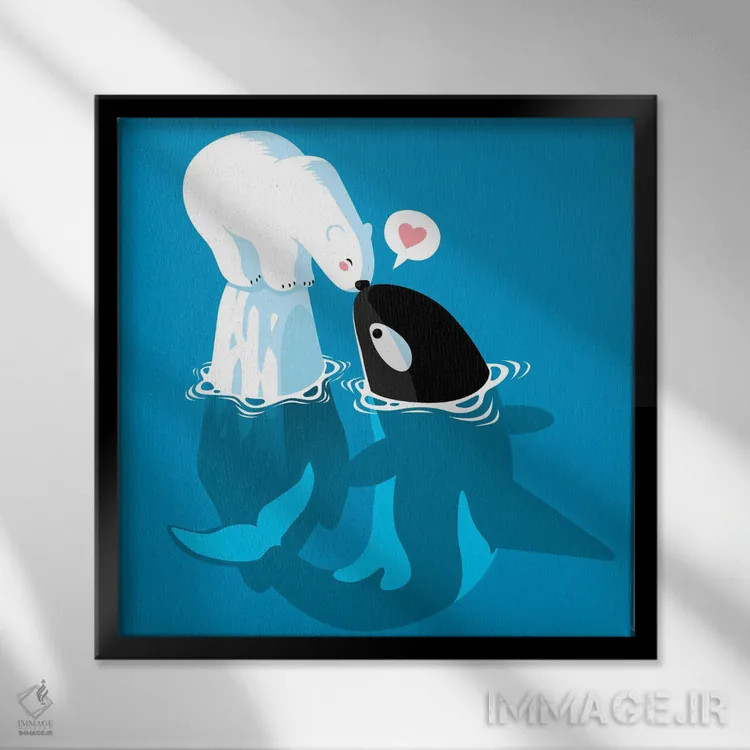 تابلو نهنگ قطبی و قاتل اثر آلبرتو پرز - نمای قابدار مشکی