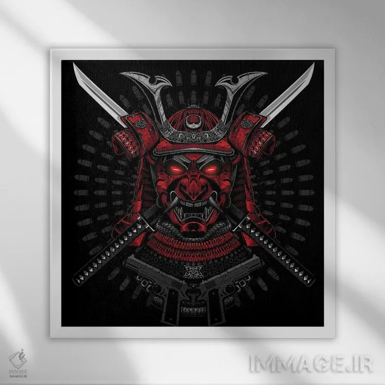 تابلو سامورایی قرمز اثر آلبرتو پرز - نمای قابدار سفید