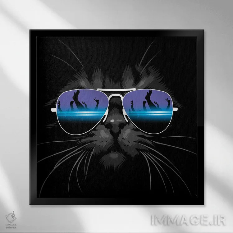 تابلو گربه تکنو اثر آلبرتو پرز - نمای قابدار مشکی