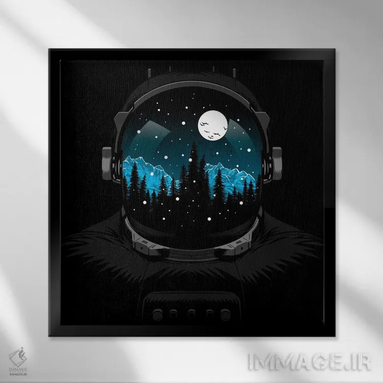 تابلو فضانورد در حال برفباری اثر آلبرتو پرز - نمای قابدار مشکی