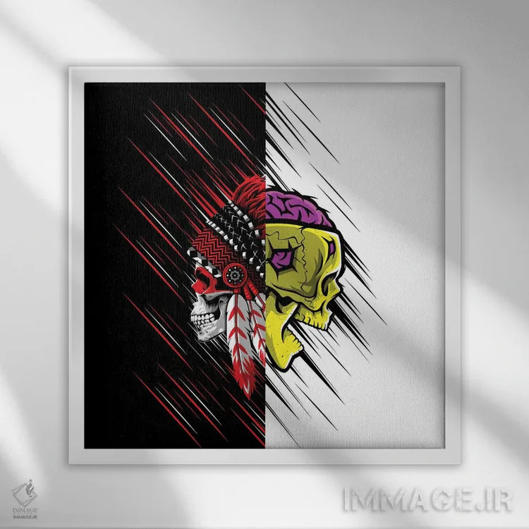 تابلو تصویر دوتایی جمجمهها اثر آلبرتو پرز - نمای قابدار سفید