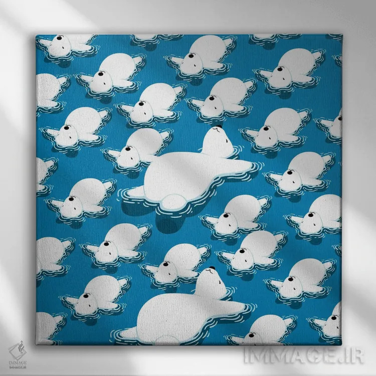 تابلو خانواده خرسهای قطبی شناور اثر آلبرتو پرز - نمای روبهرو روی دیوار