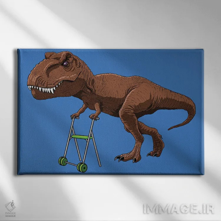 تابلو تیرکس پیر با واکر اثر آلبرتو پرز - نمای روبهرو روی دیوار