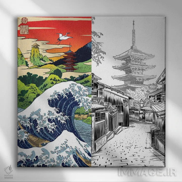 تابلو تصویر دوتایی ژاپنی اثر آلبرتو پرز - نمای روبهرو روی دیوار