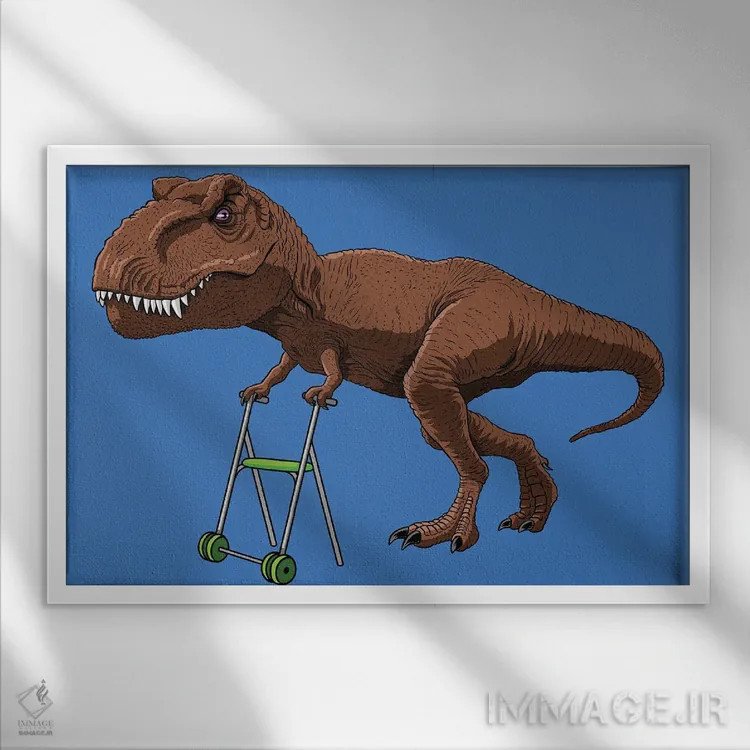 تابلو تیرکس پیر با واکر اثر آلبرتو پرز - نمای قابدار سفید