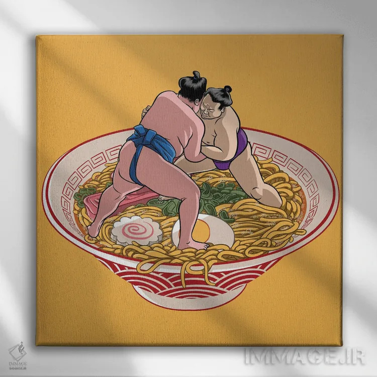 تابلو مبارزه سومو برای رامن اثر آلبرتو پرز - نمای روبهرو روی دیوار