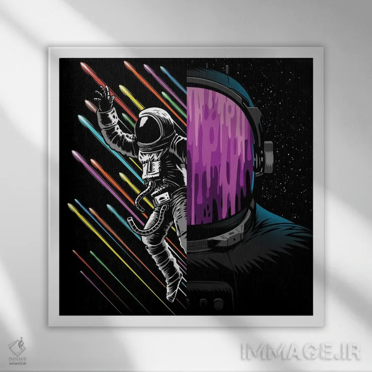 تابلو تصویر دوتایی فضانوردان کهکشانی اثر آلبرتو پرز - نمای قابدار سفید