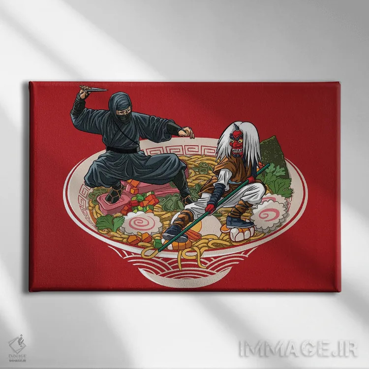 تابلو نینجاها روی رامن اثر آلبرتو پرز - نمای روبهرو روی دیوار