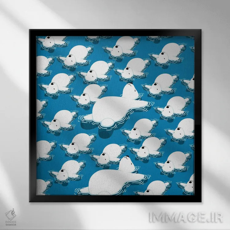 تابلو خانواده خرسهای قطبی شناور اثر آلبرتو پرز - نمای قابدار مشکی