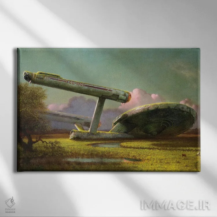 تابلو سفینهٔ فراموششده در چمنزار اثر آرس فانتازیو (نام هنری ـ هنرمند فانتزی) - نمای روبهرو روی دیوار