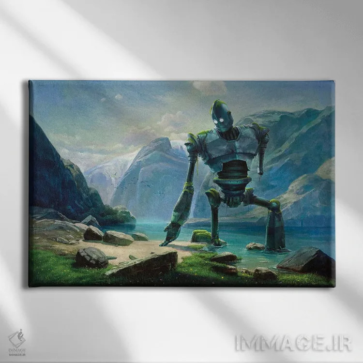 تابلو غول آهنی کنار دریاچه در سوئیس اثر آرس فانتازیو (نام هنری ـ هنرمند فانتزی) - نمای روبهرو روی دیوار