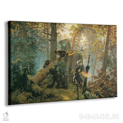 تابلو رباتها در جنگل کاج بازی میکنند اثر آرس فانتازیو (نام هنری ـ هنرمند فانتزی) - نمای پرسپکتیو محصول