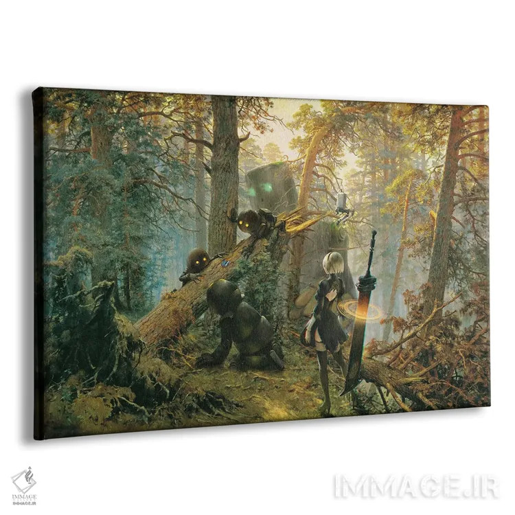 تابلو رباتها در جنگل کاج بازی میکنند اثر آرس فانتازیو (نام هنری ـ هنرمند فانتزی) - نمای پرسپکتیو محصول