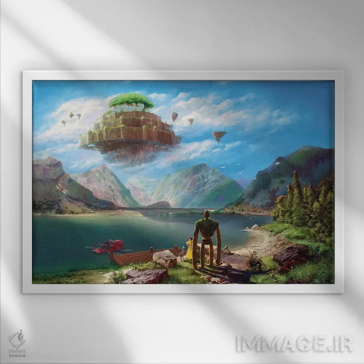 تابلو لاپیوتا (نام قلعه، اثر ژاپنی) اثر آرس فانتازیو (نام هنری ـ هنرمند فانتزی) - نمای قابدار سفید