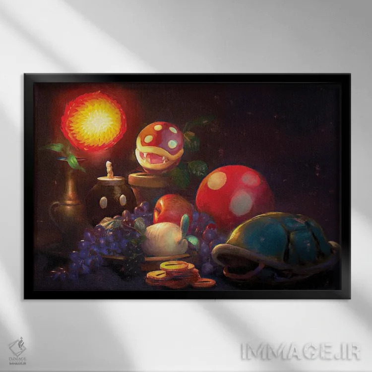 تابلو زندگی بیحرکت سوپر ماریو (اقتباسی) اثر آرس فانتازیو (نام هنری ـ هنرمند فانتزی) - نمای قابدار مشکی