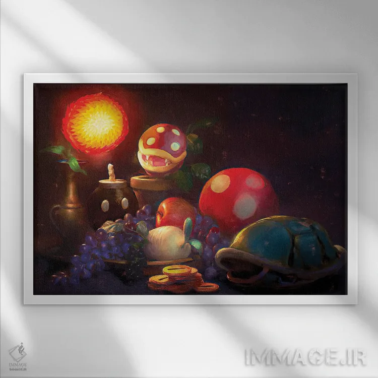 تابلو زندگی بیحرکت سوپر ماریو (اقتباسی) اثر آرس فانتازیو (نام هنری ـ هنرمند فانتزی) - نمای قابدار سفید