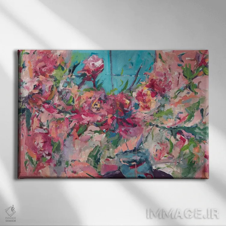 تابلو گلها روی طاقچه اثر امیره رحیم - نمای روبهرو روی دیوار