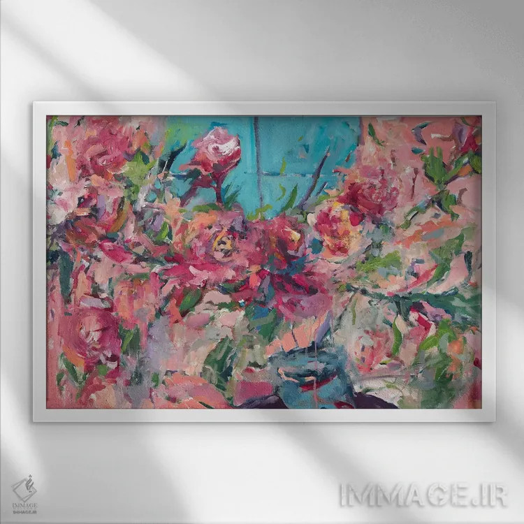 تابلو گلها روی طاقچه اثر امیره رحیم - نمای قابدار سفید