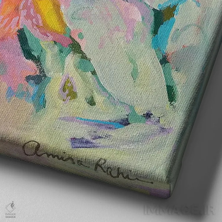 تابلو گلدان را شکستم اثر امیره رحیم - نمای نزدیک بافت بوم